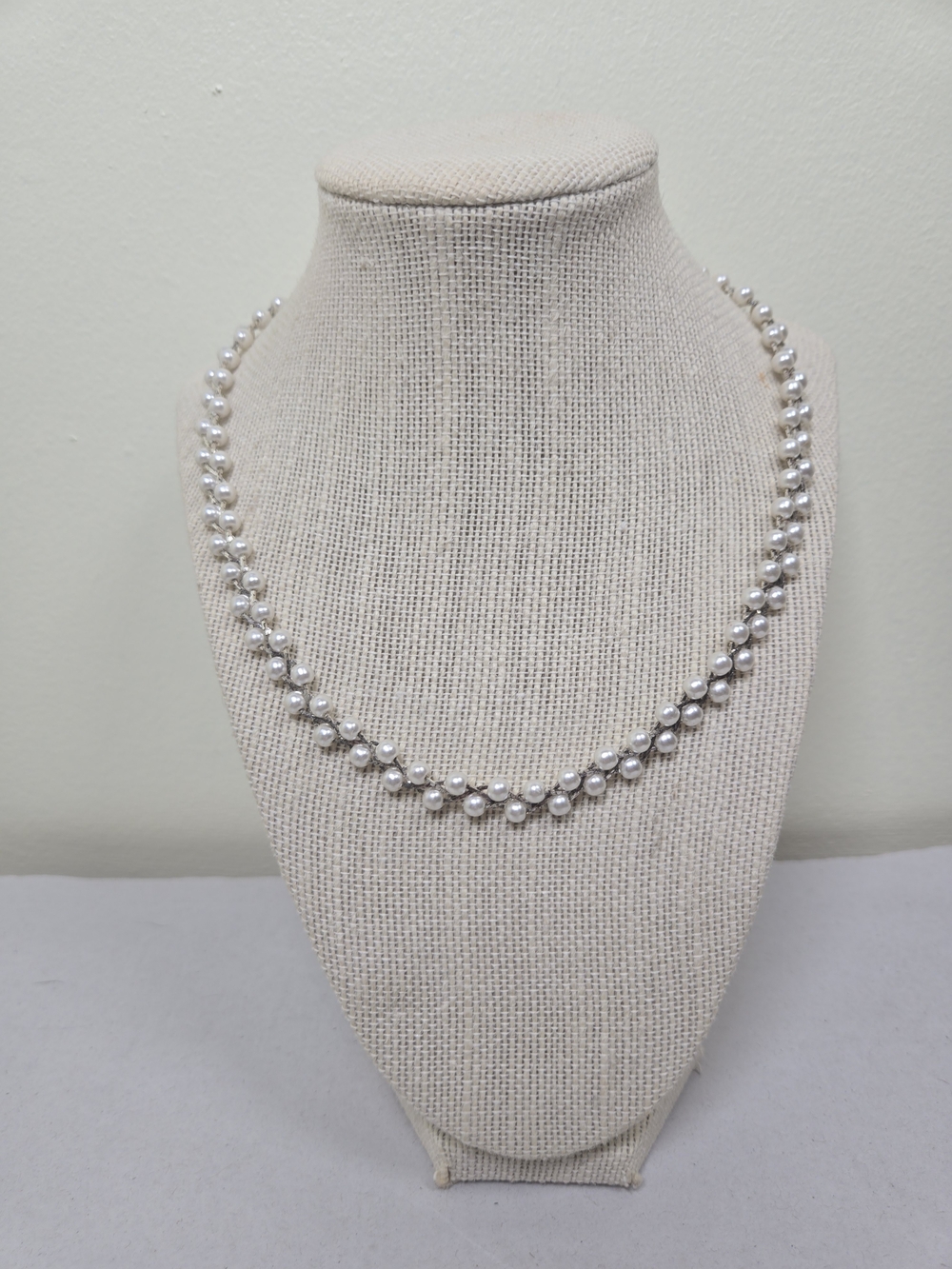 Classic Silver Pearl Bead Necklace - Elegant White Pearls